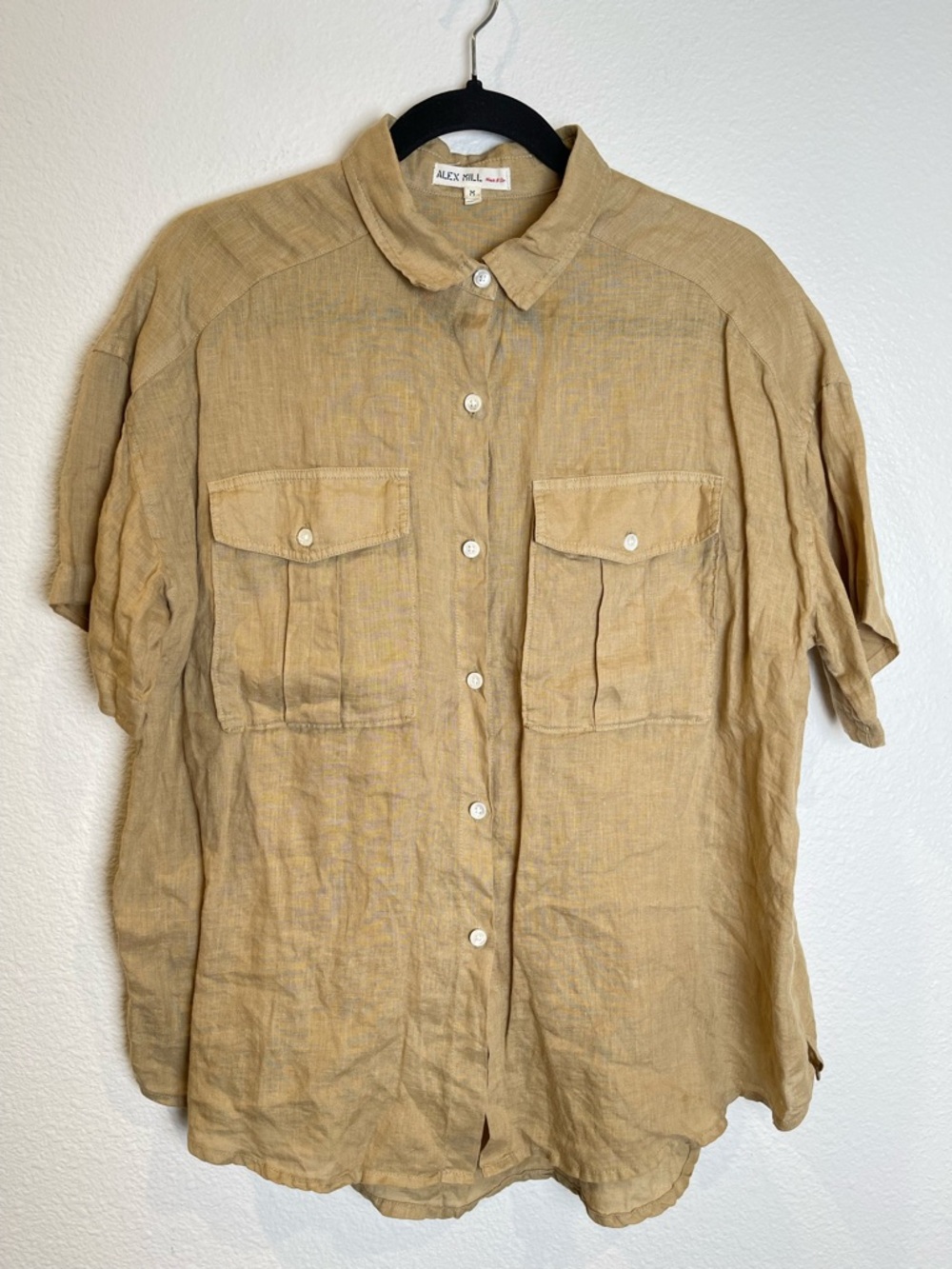 Alex Mill Linen Utility Safari Camp Shirt in Vintage Khaki Sz Medium Vacation